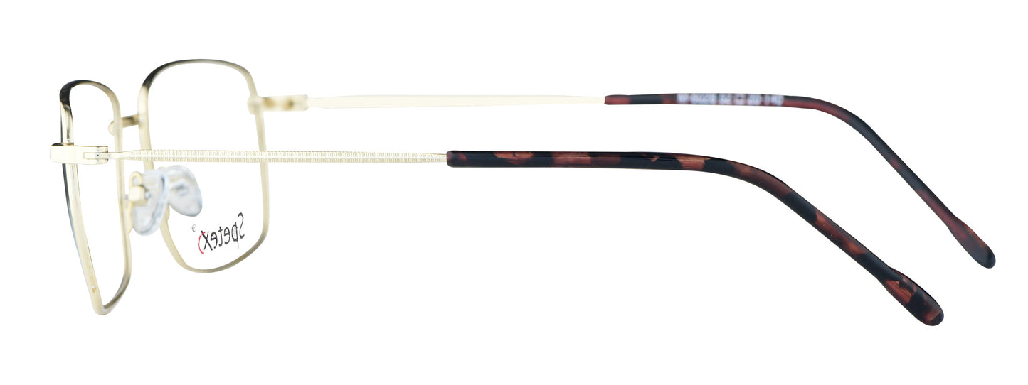 M-6028 medium gold unisex eyeglasses with thin metal frame and tortoiseshell arms.