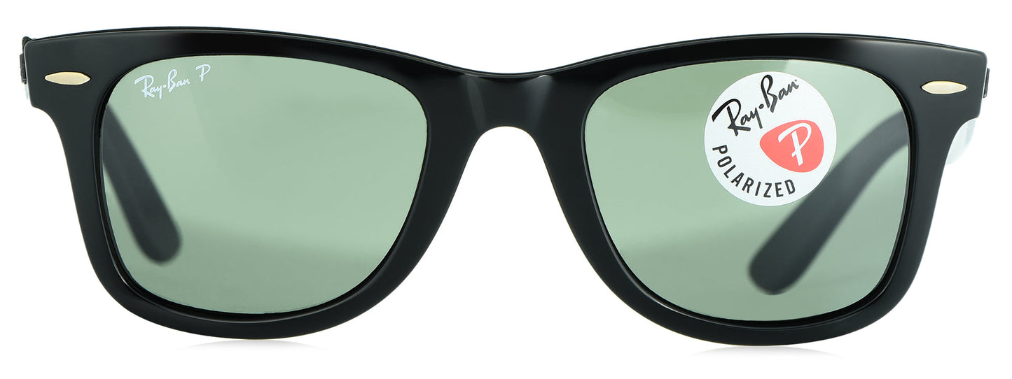 RB 4340 601/58 medium G15 Unisex Premium Power Sunglasses with green lenses and black frame.