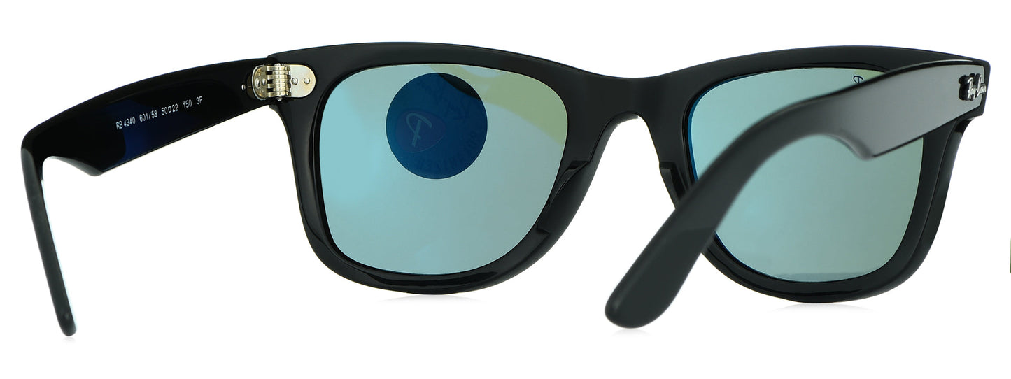 RB 4340 601/58 medium G15 unisex sunglasses, black frame, green lenses.