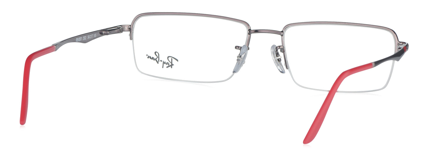 RB 6267I 2502 medium gun/red unisex premium eyeglasses with red temple tips.