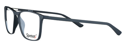 Unisex matte black eyeglasses with blue light protection and anti-glare lenses.