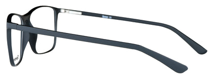 Matte black eyeglasses with sleek frame design and advanced lenses.